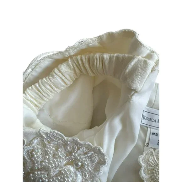 Vintage Jessica McClintock Ivory Lace Dress 6 Off-Shoulder Beaded Bridal Mini - Picture 10 of 12